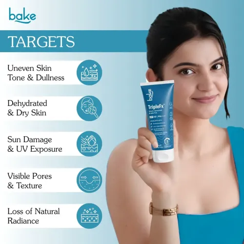 Bake Cosmetics: TripleFx SPF 50 PA++++ 3-in-1 Tinted Sunscreen for Broad Spectrum UVA/UVB Protection, Skin Tint & Even Skin Tone - Porcelain Light 50gm