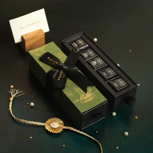 Kokomae: 25-Piece Bean-to-Bar Chocolate Rakhi Gift Box | Premium Assorted Chocolates | Complimentary Rakhi & Greeting Card