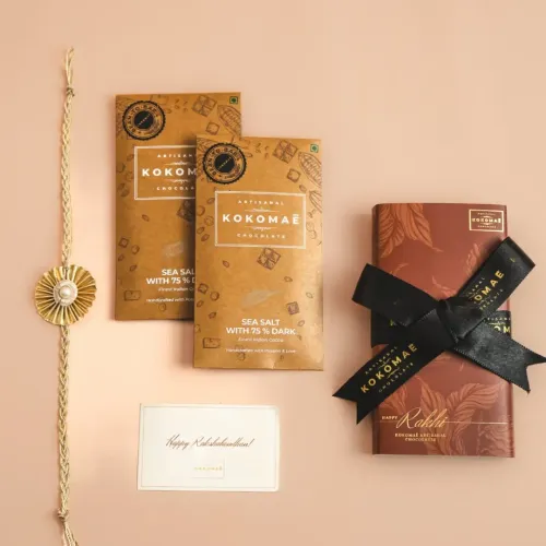 Kokomae: Sea Salt 75% Dark Chocolate Rakhi Gift Combo | 2 x 50gm
