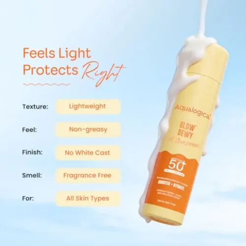 Aqualogica: Glow+ Dewy Sunscreen SPF 50+ PA++++ with Anti Pollution Factor (APF) | Papaya & Vitamin C 50gm
