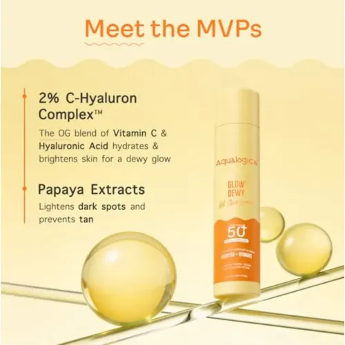 Aqualogica: Glow+ Dewy Sunscreen SPF 50+ PA++++ with Anti Pollution Factor (APF) | Papaya & Vitamin C 50gm