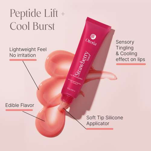 Oteria: Strawberry Tinted Lip Plumping Balm | With Encapsulated Peptides, Vitamin E & Caffeine | 10g
