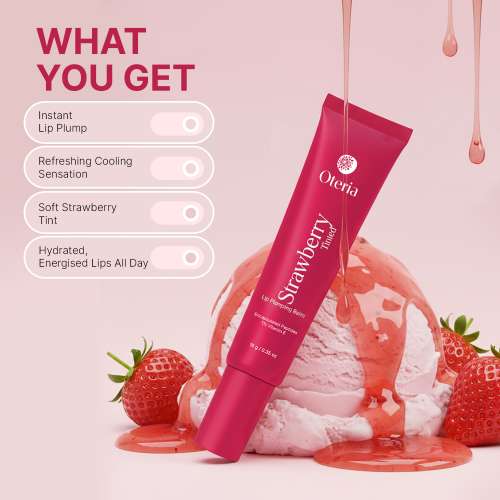 Oteria: Strawberry Tinted Lip Plumping Balm | With Encapsulated Peptides, Vitamin E & Caffeine | 10g
