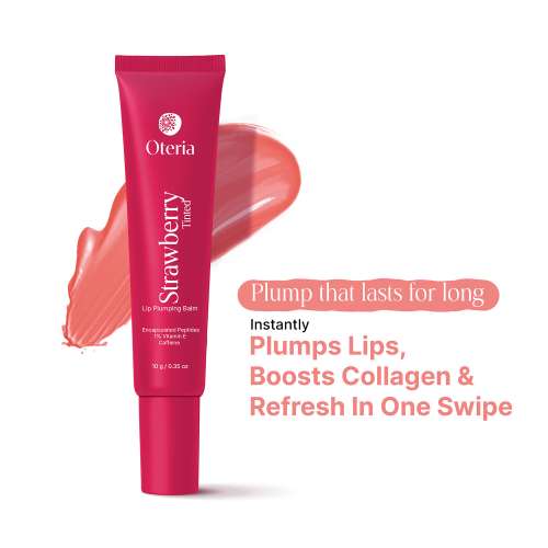 Oteria: Strawberry Tinted Lip Plumping Balm | With Encapsulated Peptides, Vitamin E & Caffeine | 10g