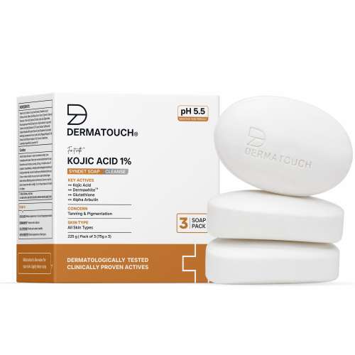 Dermatouch: Kojic Acid 1% Soap with Glutathione | For Pigmentation & Sun damage | Soap for Men & Women | Suitable for All Skin Types | 75gm x 3