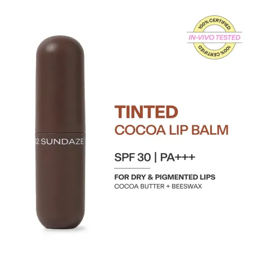 52 Sundaze: Cocoa Butter Tinted Lip Balm SPF 30 PA+++ | In-Vivo Tested | Hydrating Lip Balm for Dry & Chapped Lips | Prevents Sun Damage & Lip Pigmentation | With Cocoa Butter, Shea Butter & Beeswax | For Women & Men | 5g