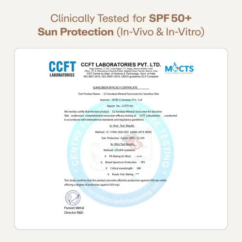 52 Sundaze: Mineral Sunscreen SPF 50 PA++++ | For Senitive Skin | In-Vivo Tested | Blue Light & Pollution Protection | No White Cast | Zinc & Iron Oxide | Fragrance Free | 50g