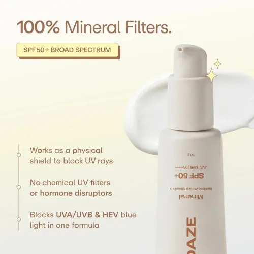 52 Sundaze: Mineral Sunscreen SPF 50 PA++++ | For Senitive Skin | In-Vivo Tested | Blue Light & Pollution Protection | No White Cast | Zinc & Iron Oxide | Fragrance Free | 50g
