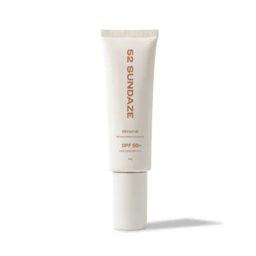 52 Sundaze: Mineral Sunscreen SPF 50 PA++++ | For Senitive Skin | In-Vivo Tested | Blue Light & Pollution Protection | No White Cast | Zinc & Iron Oxide | Fragrance Free | 50g