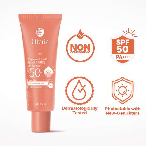 Oteria: Sunkissed Shield Sunscreen SPF 50 PA ++++ with Rice Water | UVA, UVA-II, and UVB protection | 50gm