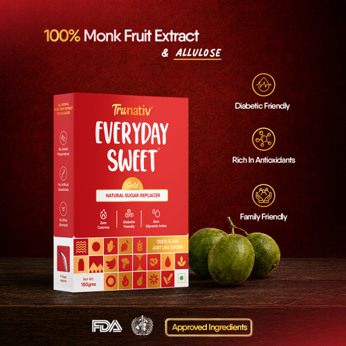 TruNativ: Everyday Sweet Gold | Allulose & Monk Fruit Sweetener Powder Loose Sugar | Zero-Calorie Sugar Substitute | 1:1 Sugar Replacer for Cooking & Baking | Keto & Diabetic Friendly | 150g (Pack of 1).