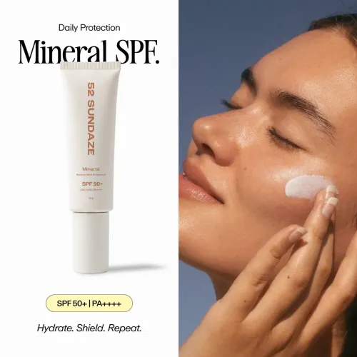 52 Sundaze: Mineral Sunscreen SPF 50 PA++++ | For Senitive Skin | In-Vivo Tested | Blue Light & Pollution Protection | No White Cast | Zinc & Iron Oxide | Fragrance Free | 50g