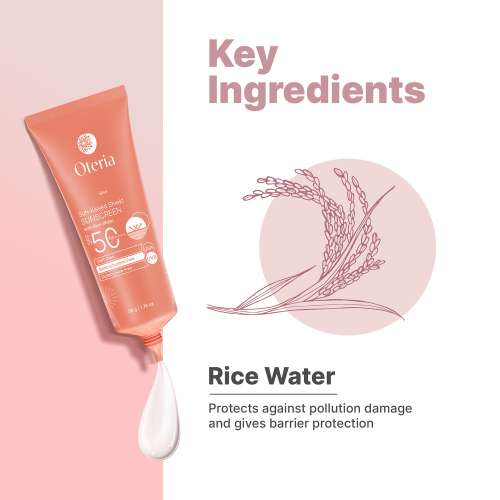 Oteria: Sunkissed Shield Sunscreen SPF 50 PA ++++ with Rice Water | UVA, UVA-II, and UVB protection | 50gm