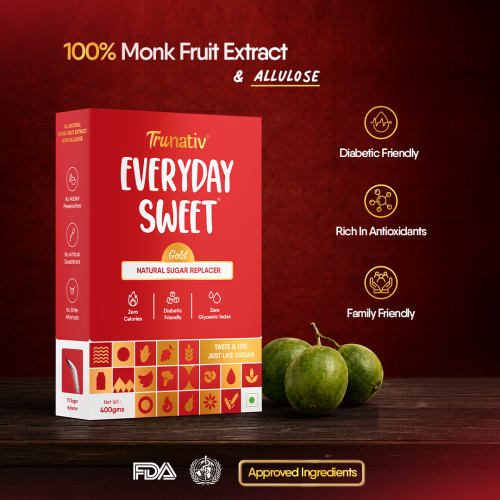 TruNativ: Everyday Sweet Gold | Allulose & Monk Fruit Sweetener Powder Loose Sugar | Zero-Calorie Sugar Substitute | 1:1 Sugar Replacer for Cooking & Baking | Keto & Diabetic Friendly | 400g (Pack of 1).