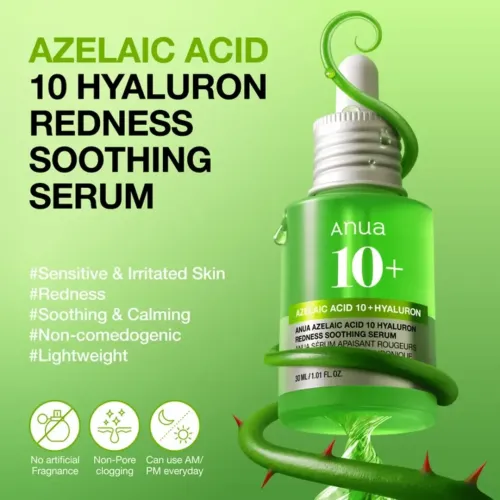 Anua: Azelaic Acid 10+ Hyaluron Redness Soothing Serum | For Blemish | Calms Acne-Prone Skin | 30ml
