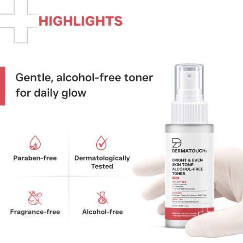 Dermatouch: BRIGHT & EVEN SKIN TONE ALCOHOL FREE TONER with 3% Niacinamide | For Dullness, Dehydration & Open Pores | Suitable For All Skin Types | 60ml