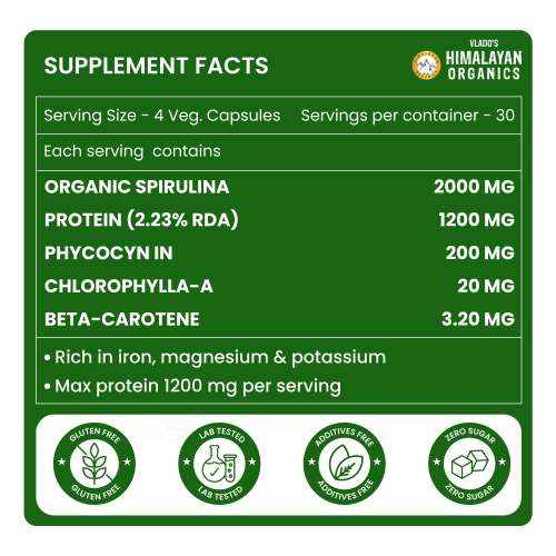 Vlado's Himalayan Organics: Spirulina - 2000mg - 120 Veg Capsules
