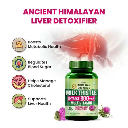 Vlado's Himalayan Organics: Milk Thistle Extract With 800Mg Of Silybum Marianum Detox Supplement For Men And Women For Healthy Liver | Boost Metabolism And Maintain Cholesterol level - 120 Vegetarian Tablets
