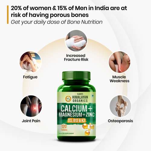 Vlado's Himalayan Organics: Calcium Magnesium Zinc Vitamin D3 & B12- 120 Vegetarian Tablets