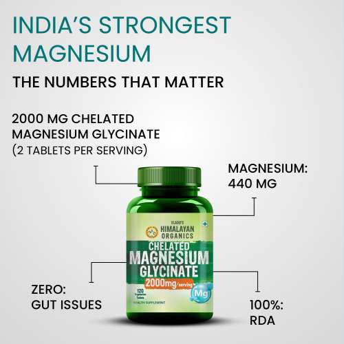 Vlado's Himalayan Organics: Chelated Magnesium Glycinate Supplement 2000mg Per Serving | Magnesium Supplement I High Absorption I Clinically Proven I Support in Muscle, Cramps, Recovery, & Nerve Relaxation, Better Sleep Quality - 120 Veg Tablets