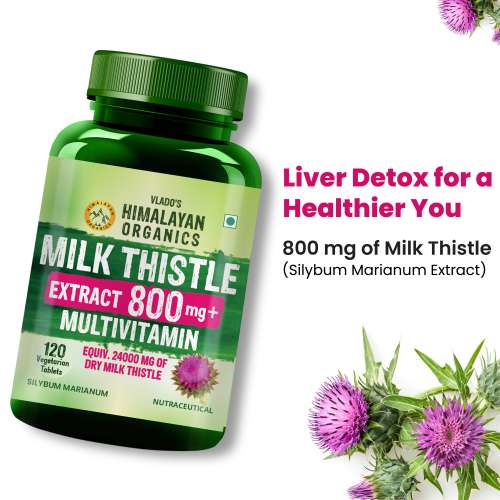 Vlado's Himalayan Organics: Milk Thistle Extract With 800Mg Of Silybum Marianum Detox Supplement For Men And Women For Healthy Liver | Boost Metabolism And Maintain Cholesterol level - 120 Vegetarian Tablets