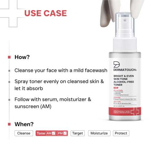 Dermatouch: BRIGHT & EVEN SKIN TONE ALCOHOL FREE TONER with 3% Niacinamide | For Dullness, Dehydration & Open Pores | Suitable For All Skin Types | 60ml