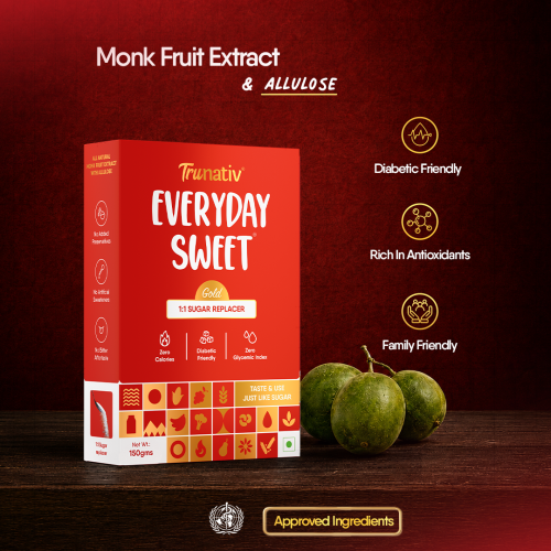 TruNativ: Everyday Sweet Gold | Allulose & Monk Fruit Sweetener Powder Loose Sugar | Zero-Calorie Sugar Substitute | 1:1 Sugar Replacer for Cooking & Baking | Keto & Diabetic Friendly | 150g (Pack of 1).