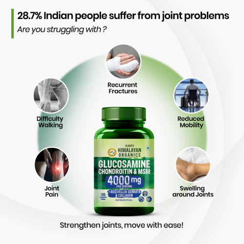 Vlado's Himalayan Organics: Vladoâ€™s Himalayan Organics Glucosamine Chondroitin MSM Tablets | Cartilage & Joint Support Supplement | Glucosamine for Joint Relieves Pain and Stiffness I Added Collagen peptides, Curcuma, Vitamin D & Boswellia - Pure Veg Formula - 120 Vegetarian Table