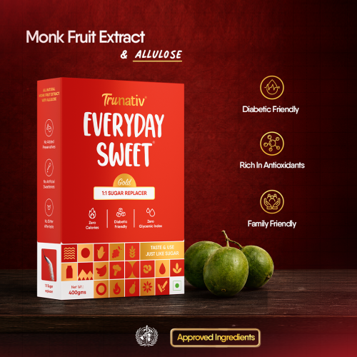 TruNativ: Everyday Sweet Gold | Allulose & Monk Fruit Sweetener Powder Loose Sugar | Zero-Calorie Sugar Substitute | 1:1 Sugar Replacer for Cooking & Baking | Keto & Diabetic Friendly | 400g (Pack of 1).