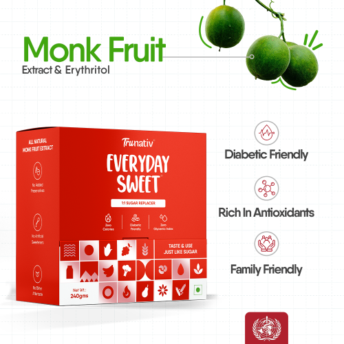 TruNativ: Everyday Sweet | Monkfruit Sweetener Powder | Zero-Calorie Sugar Substitute | 1:1 Sugar Replacer for Cooking & Baking | Diabetic & Keto Friendly | 480gm (Pack of 2)