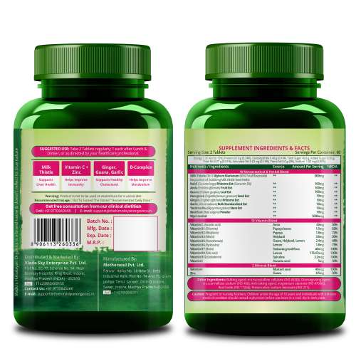 Vlado's Himalayan Organics: Milk Thistle Extract With 800Mg Of Silybum Marianum Detox Supplement For Men And Women For Healthy Liver | Boost Metabolism And Maintain Cholesterol level - 120 Vegetarian Tablets