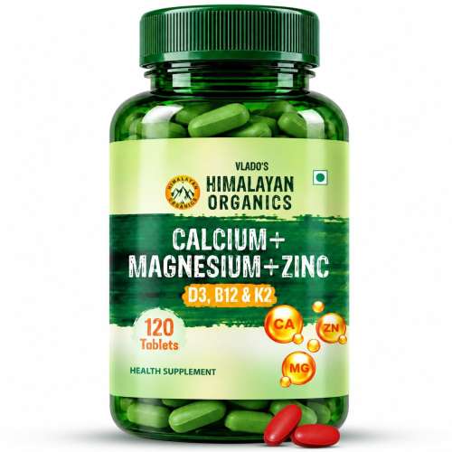 Vlado's Himalayan Organics: Calcium Magnesium Zinc Vitamin D3 & B12- 120 Vegetarian Tablets