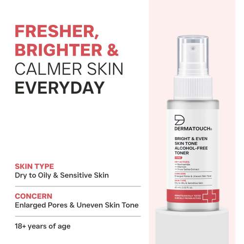 Dermatouch: BRIGHT & EVEN SKIN TONE ALCOHOL FREE TONER with 3% Niacinamide | For Dullness, Dehydration & Open Pores | Suitable For All Skin Types | 60ml