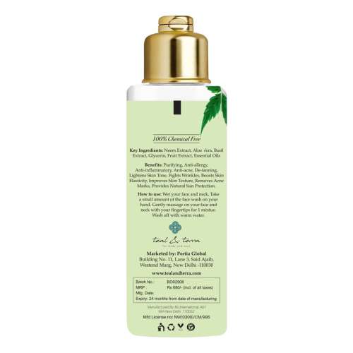 Teal and Terra: Neem Face Wash With Basil & Aloe Vera - 100ml
