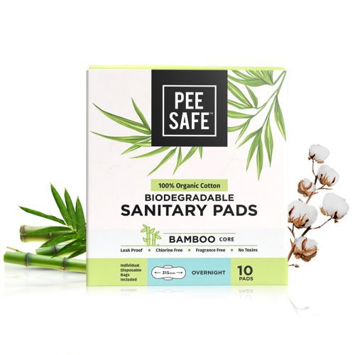 Pee Safe: 100% Organic Cotton, Biodegradable Sanitary Pads - Overnight (Pack of 10)