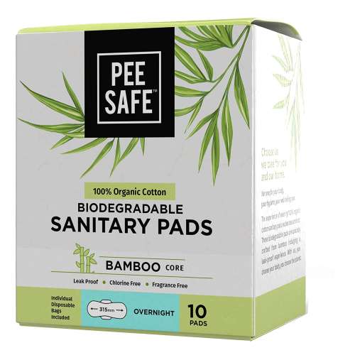 Pee Safe: 100% Organic Cotton, Biodegradable Sanitary Pads - Overnight (Pack of 10)