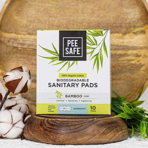 Pee Safe: 100% Organic Cotton, Biodegradable Sanitary Pads - Overnight (Pack of 10)