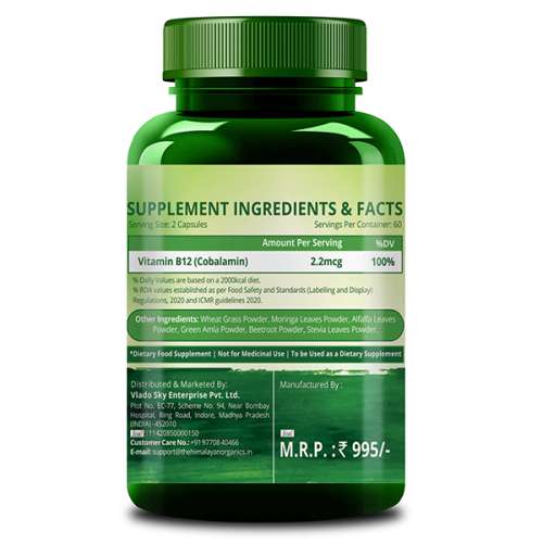 Vlado's Himalayan Organics: Plant Based Vitamin B12 Natural - 120 Veg Capsules