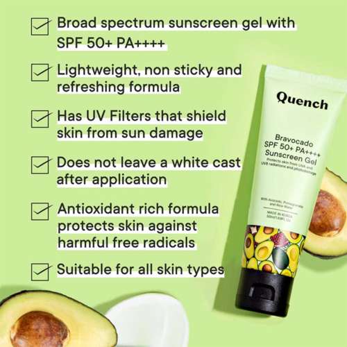 Quench Botanics: Bravocado SPF 50+ PA++++ Sunscreen gel | Korean Skin care - 50ml