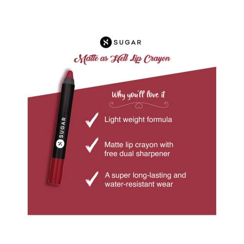 Sugar Cosmetics : Matte As Hell - Crayon Lipstick -12 Baby Houseman (Deep Pink) - 2.8gm
