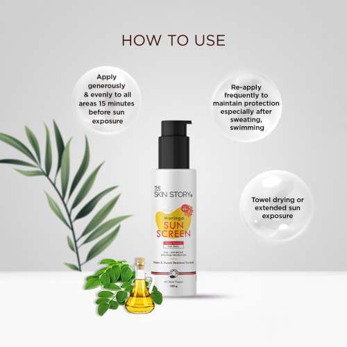 The Skin Story: Moringa Sunscreen - UVA & UVB Broad Spectrum Protection - Non Sticky - SPF 50+ - 100 gm