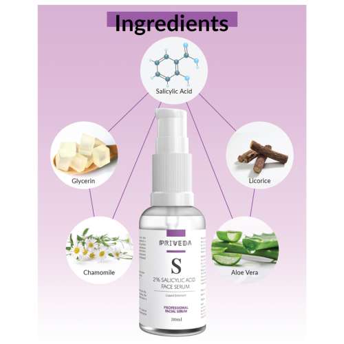 Priveda: 2% Salicylic Acid Serum for Acne, Blackheads & Open Pores - Exfoliating BHA Serum For Oily Skin - 30ml