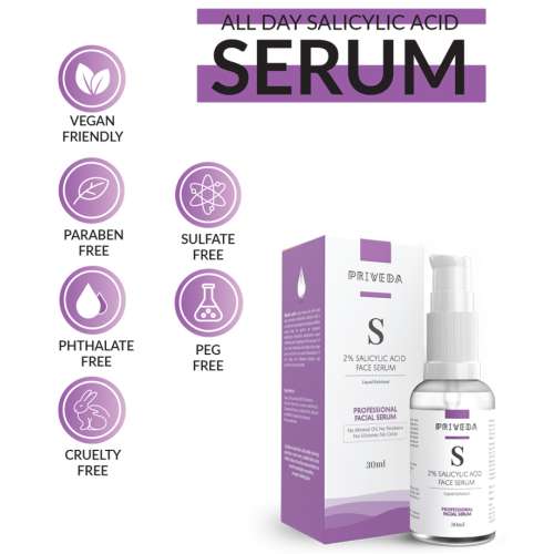 Priveda: 2% Salicylic Acid Serum for Acne, Blackheads & Open Pores - Exfoliating BHA Serum For Oily Skin - 30ml