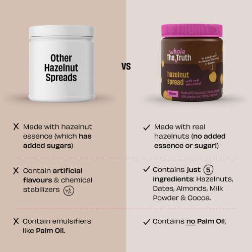 The Whole Truth: Hazelnut Spread - Creamy - 200g - No Added Sugar - No Palm Oil - No Preservatives - No Artificial Flavour