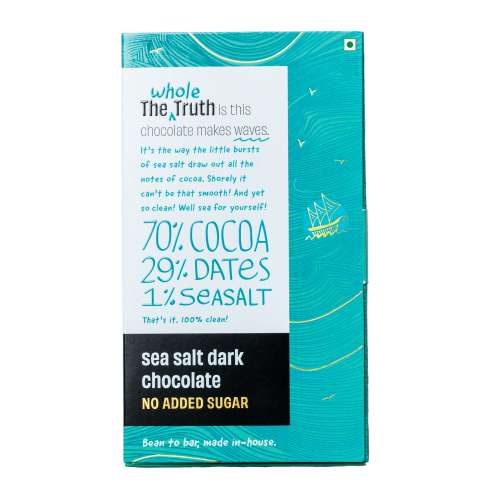 The Whole Truth: Dark Chocolate - Sea-Salt (Pack of 3) - No Added Sugar - Sweetened Only with Dates - 79% Cocoa - 29% Dates - 1% Seasalt