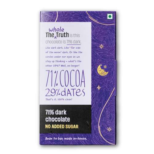 The Whole Truth: 71% Dark Chocolate - (Pack of 3) - No Added Sugar - Sweetened Only with dates - 71% Cocoa - 29% Dates