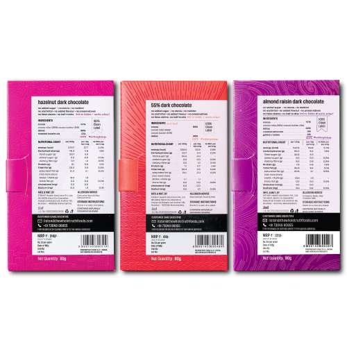 The Whole Truth: 55% Dark Chocolate Combo - (Pack of 3) - 1 - 55% Dark chocolate - 1 - Hazelnut Dark Chocolate - 1- Almond Raisins Dark Chocolate - No Added Sugar - Sweetened only with Dates - 55% Cocoa - 45% Dates