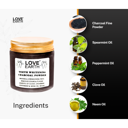 Love Earth: Charcoal Teeth Whitening Powder - 50gm
