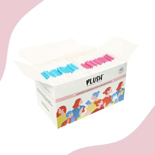 Plush: 100% Pure US Cotton Ultra-Thin Rash Free & Soft Natural Sanitary Pads for Women - 30 Pads (16 Light Flow Pads, 14 Heavy Flow Pads And 2 Panty Liners)
