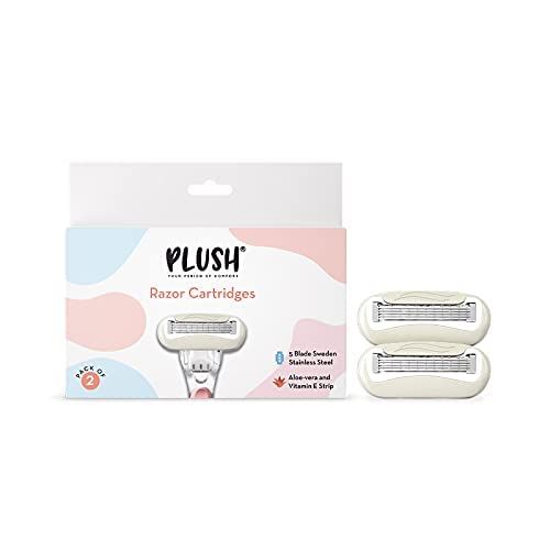 Plush: 5 Blade Body Razor Cartridge with Aloe Vera Lubricating Strip & Vitamin E | For Sensitive Skin | 2 Units